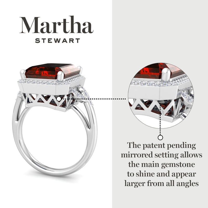 Martha Stewart Emerald Cut Ruby and Lab Grown Diamond Halo Ring in Sterling Silver image number null
